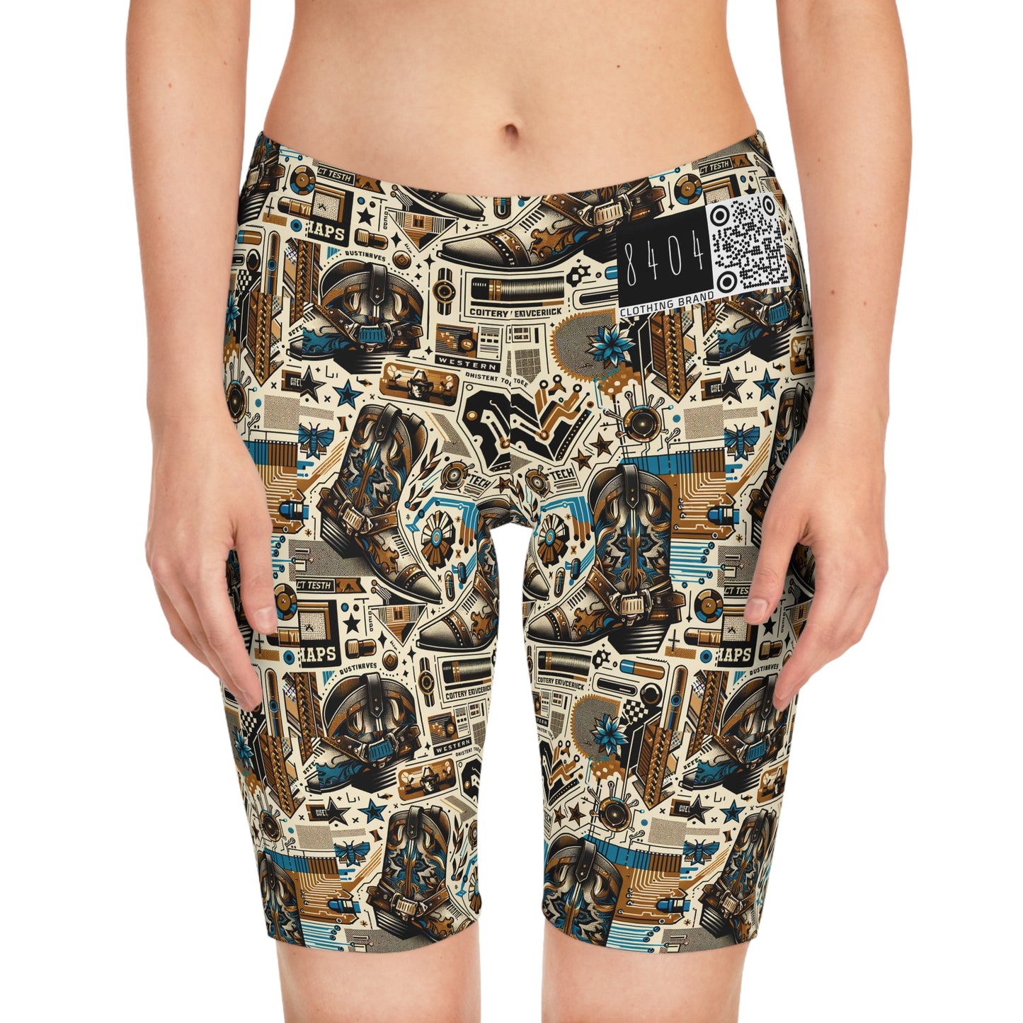 Digital Cowboy Chic Tech-Infused Western Fusion Women's Bike Shorts - 8404 Design-45