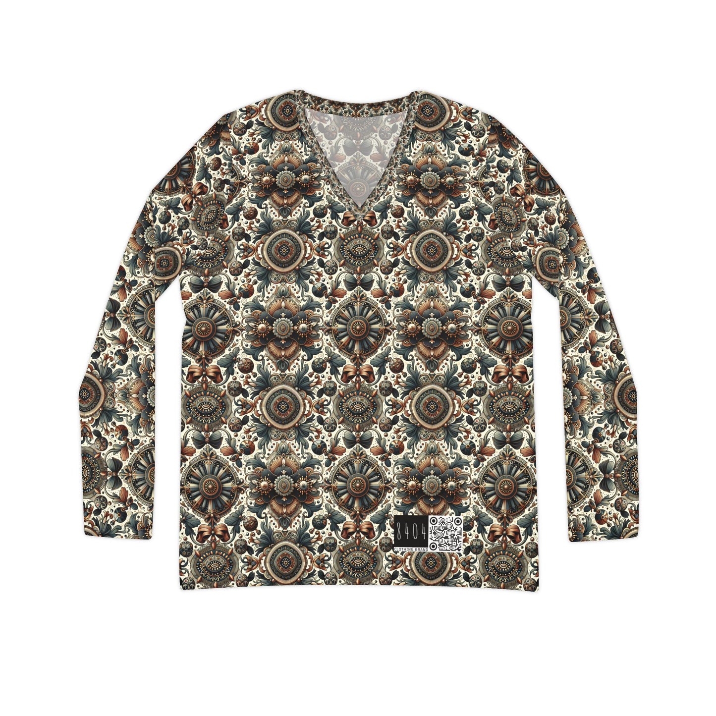 Neo-Dandyism Modern Dandy Streetwear Women's Long Sleeve V-Neck Shirt - 8404 Design-51