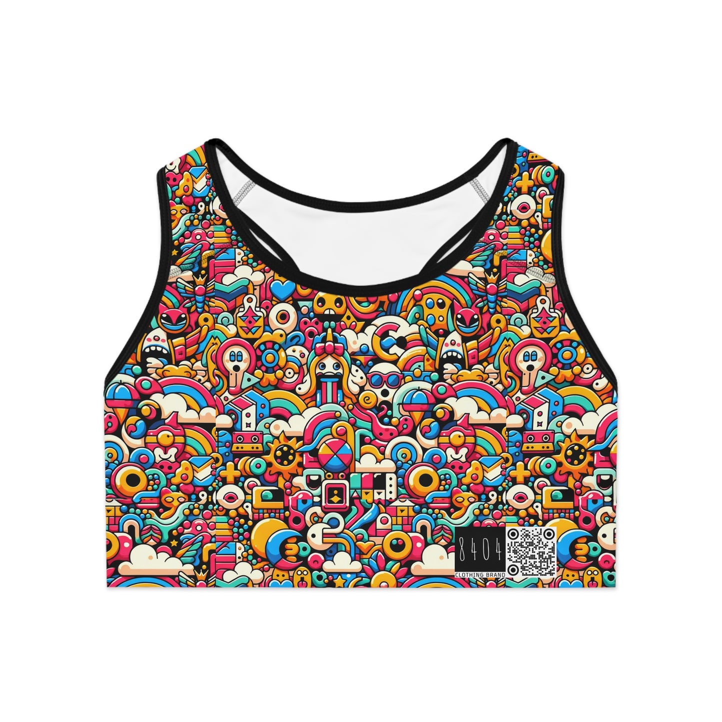 Neon Pop Playful Pop Culture Mashup Sports Bra - 8404 Design-62