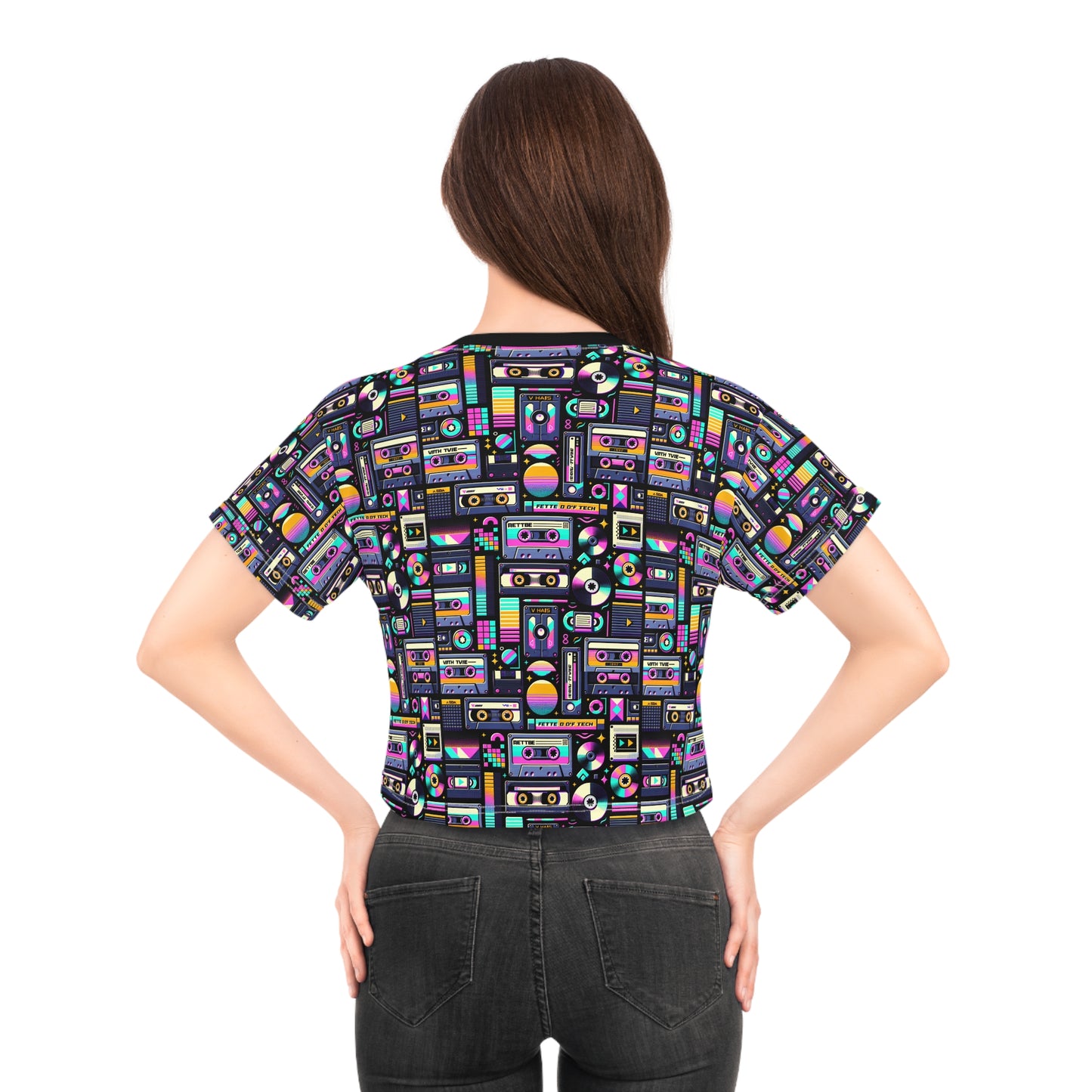 Digital Nostalgia Tech-Inspired Retro Fusion Crop Tee - 8404 Design-48