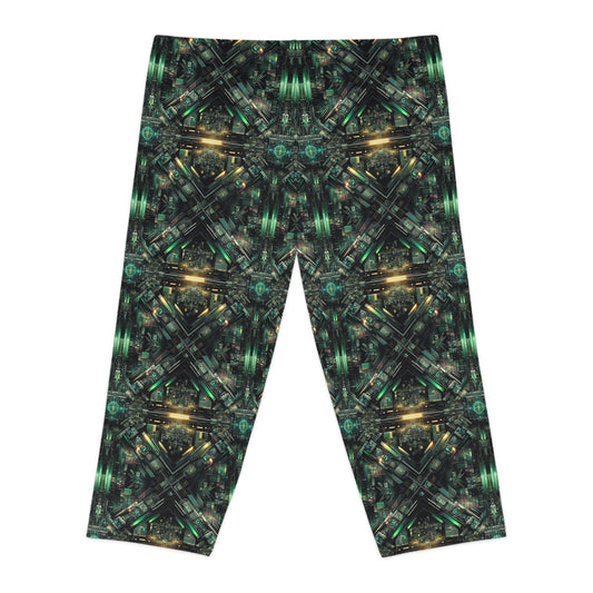 Tech Noir Graphics Tech-Inspired Streetwear Women's Capri Leggings - 8404 Design-56