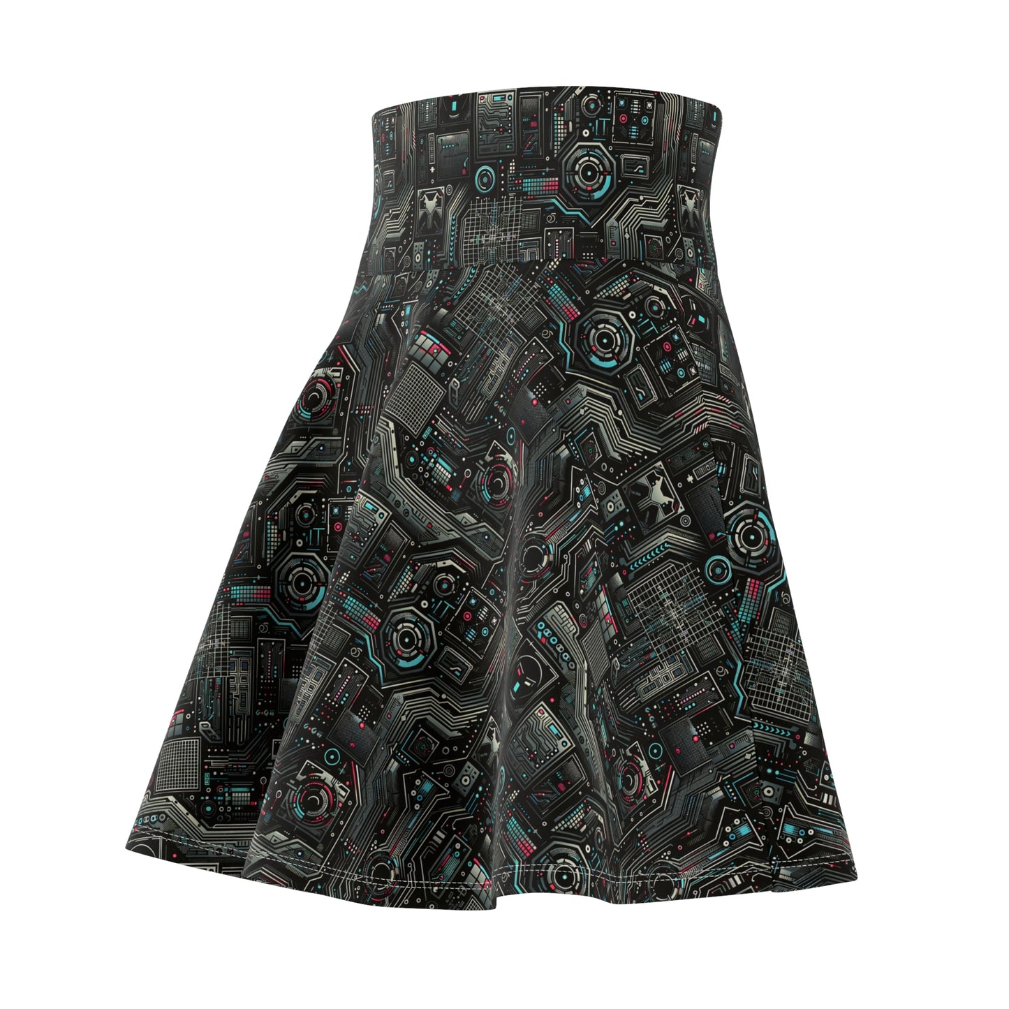 Tech Noir Aesthetics Sleek Tech Streetwear Women's Skater Skirt - 8404 Design-52
