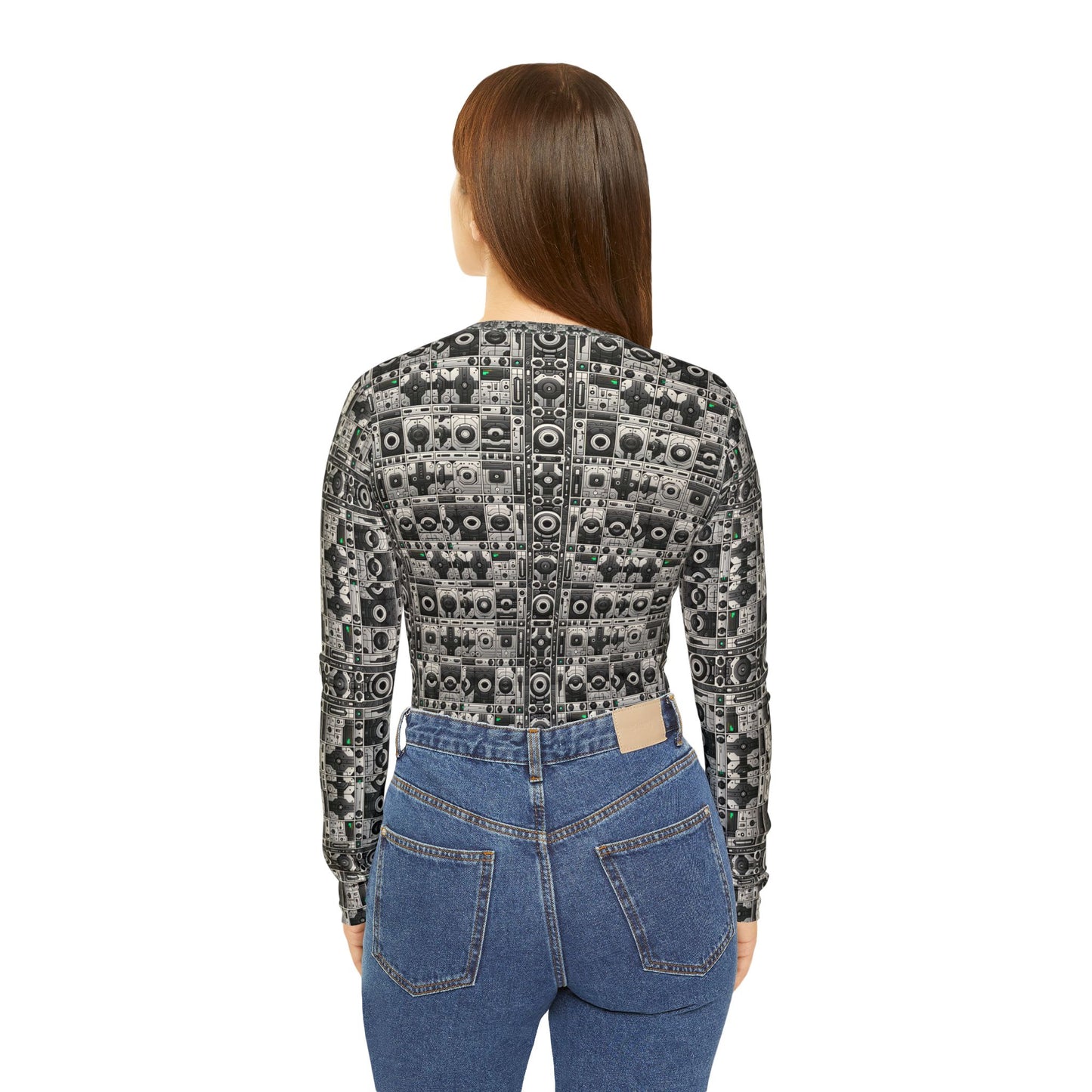 Tech Utility Aesthetics Tech-Forward Minimalism Women's Long Sleeve V-Neck Shirt - 8404 Design-60