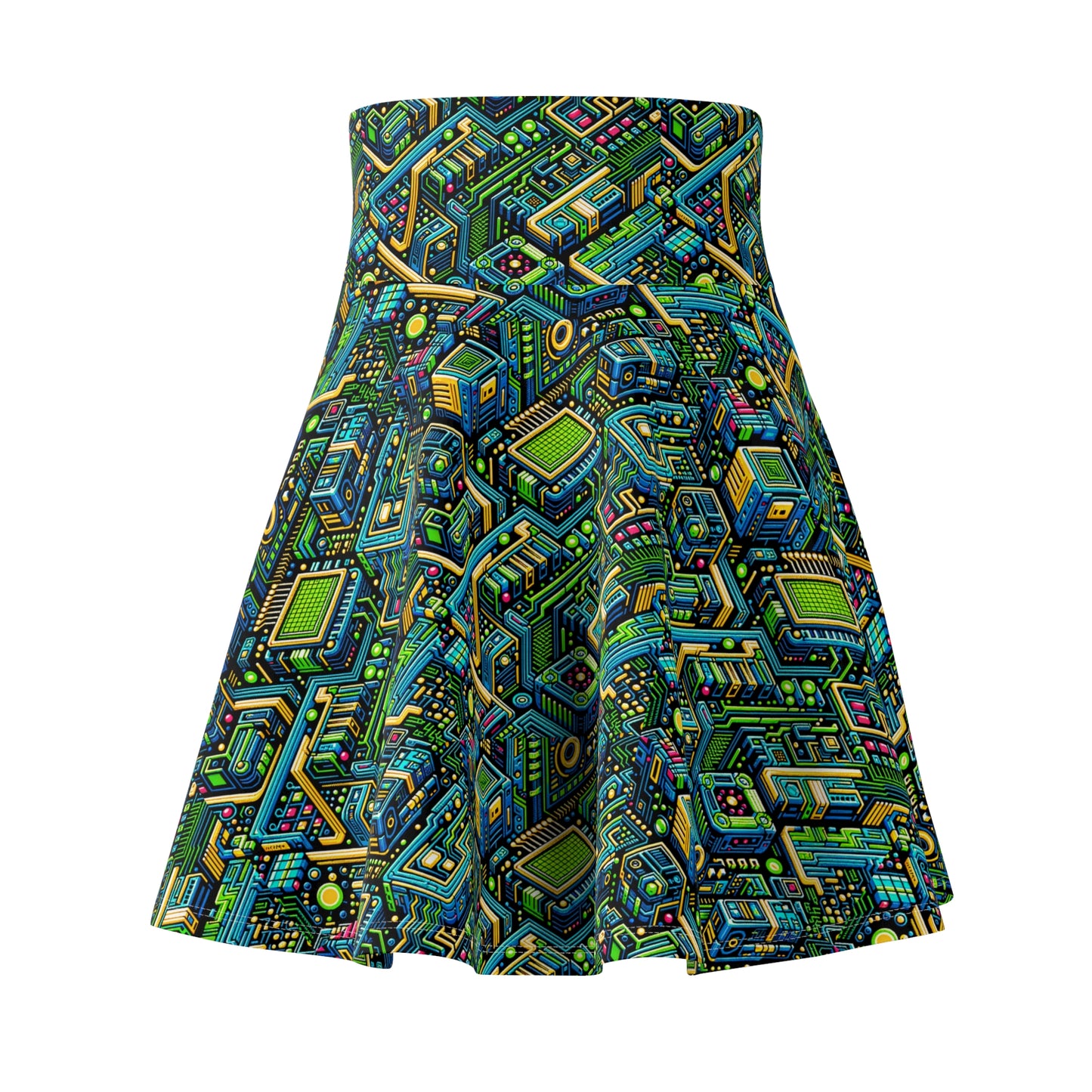 Digital Nomad Chic Cyberpunk Tech Women's Skater Skirt - 8404 Design-47