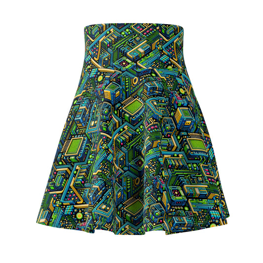 Digital Nomad Chic Cyberpunk Tech Women's Skater Skirt - 8404 Design-47