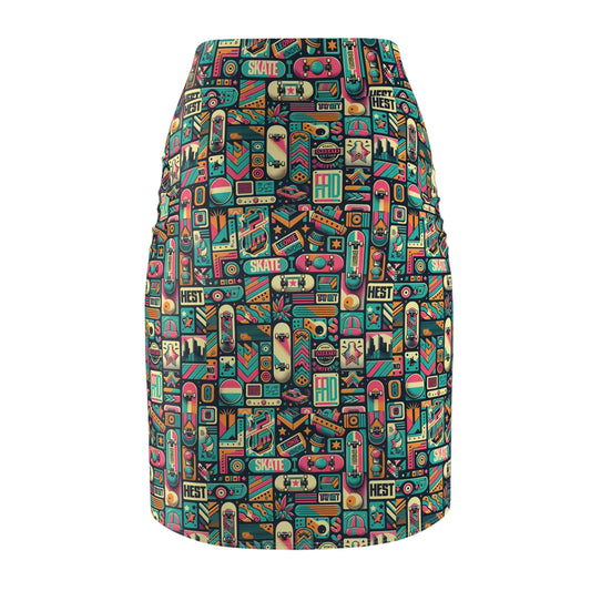 Skate Culture Revival Urban Retro Cool Women's Pencil Skirt - 8404 Design-61