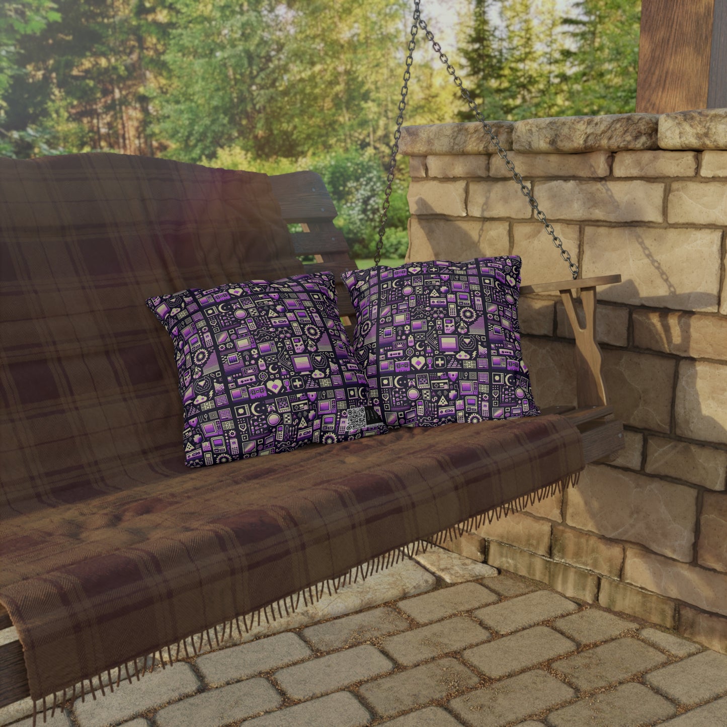 Digital Nostalgia Remix Modern Vintage Fusion Outdoor Pillow - 8404 Design-54