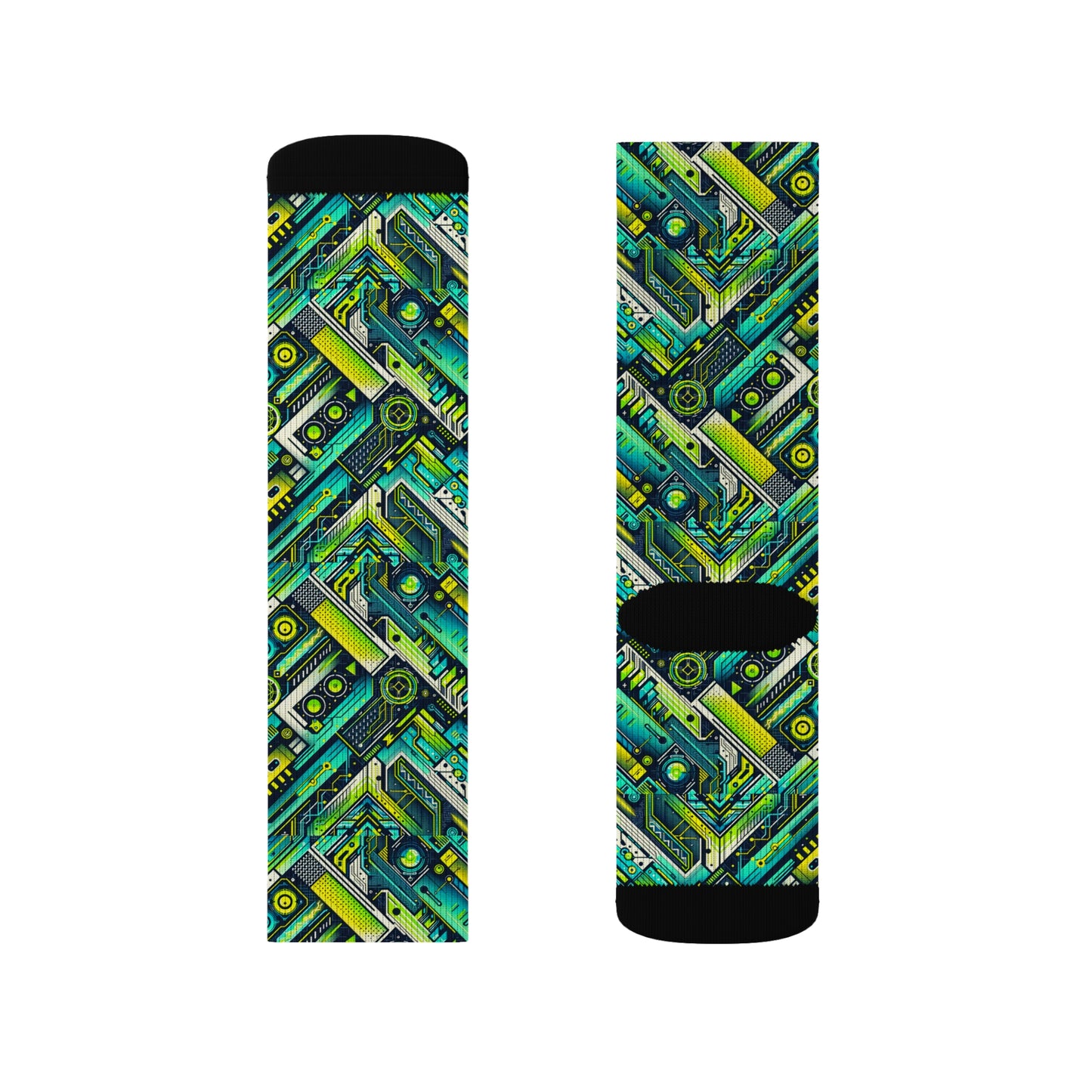 Tech-Infused Neon Tech-Forward Streetwear Sublimation Socks - 8404 Design-52