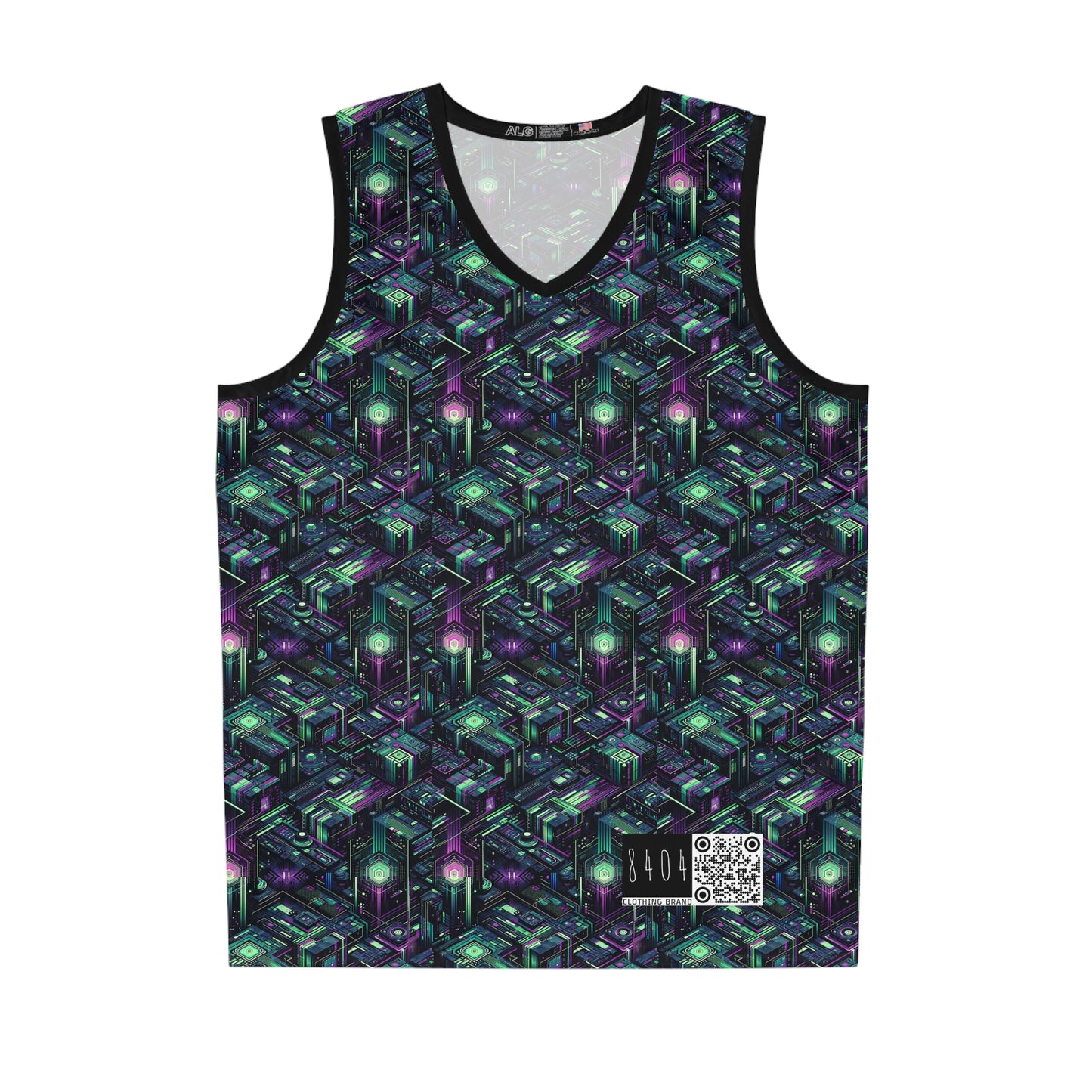 Tech Noir Aesthetics Tech-Forward Urban Dystopia Basketball Jersey - 8404 Design-43