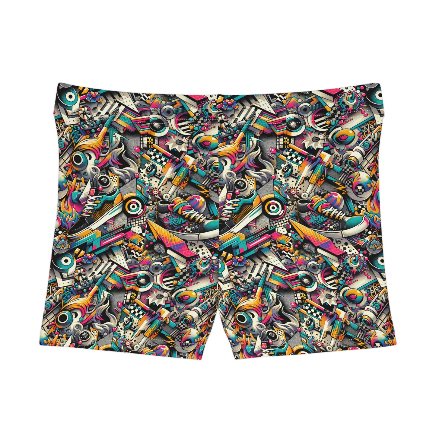 Urban Graffiti Fusion Eclectic Street Art Meets Modern Tech Culture Women's Shorts - 8404 Design-55