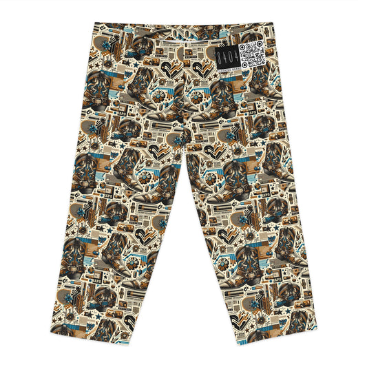 Digital Cowboy Chic Tech-Infused Western Fusion Women's Capri Leggings - 8404 Design-45