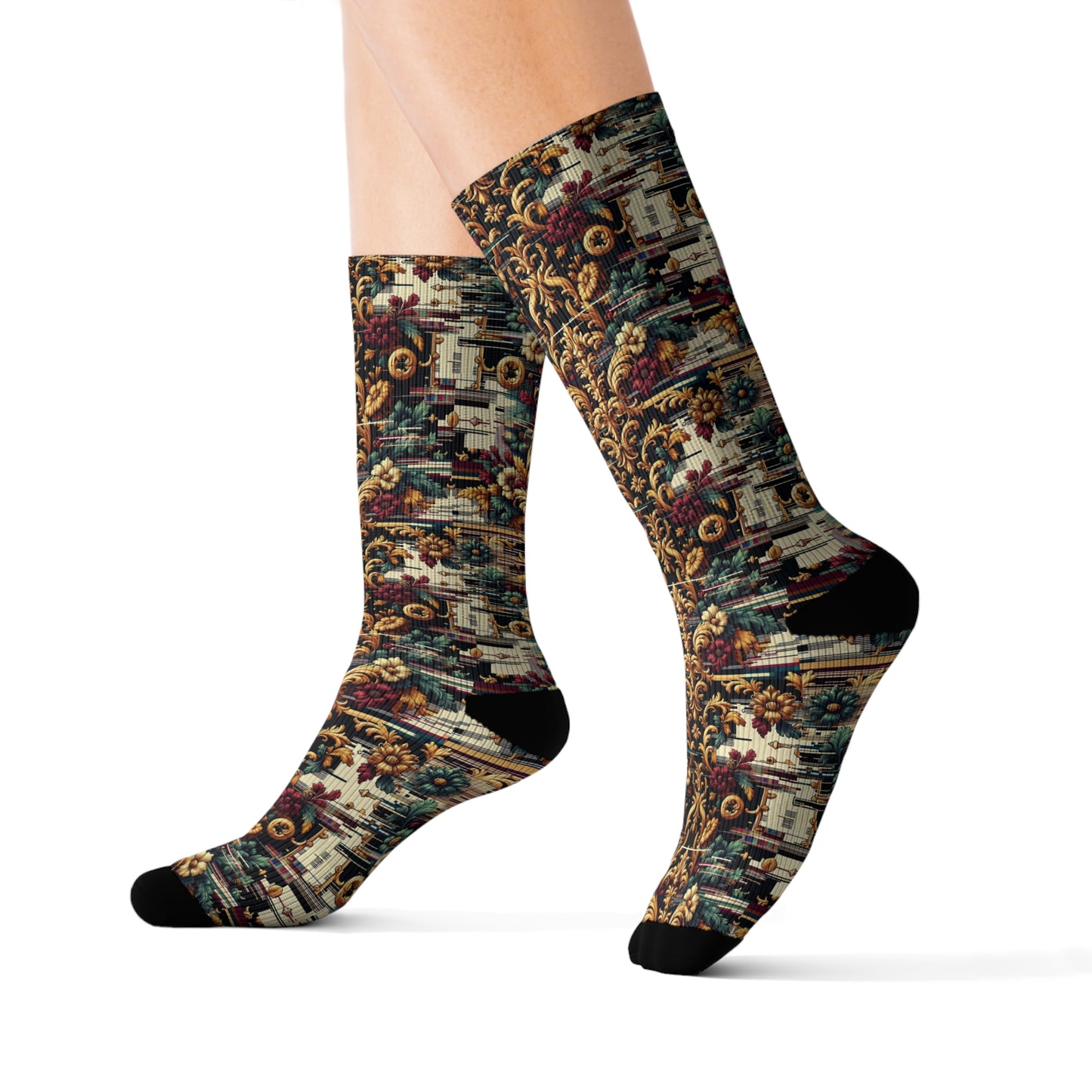 Digital Renaissance Modern Baroque Fusion Sublimation Socks - 8404 Design-63