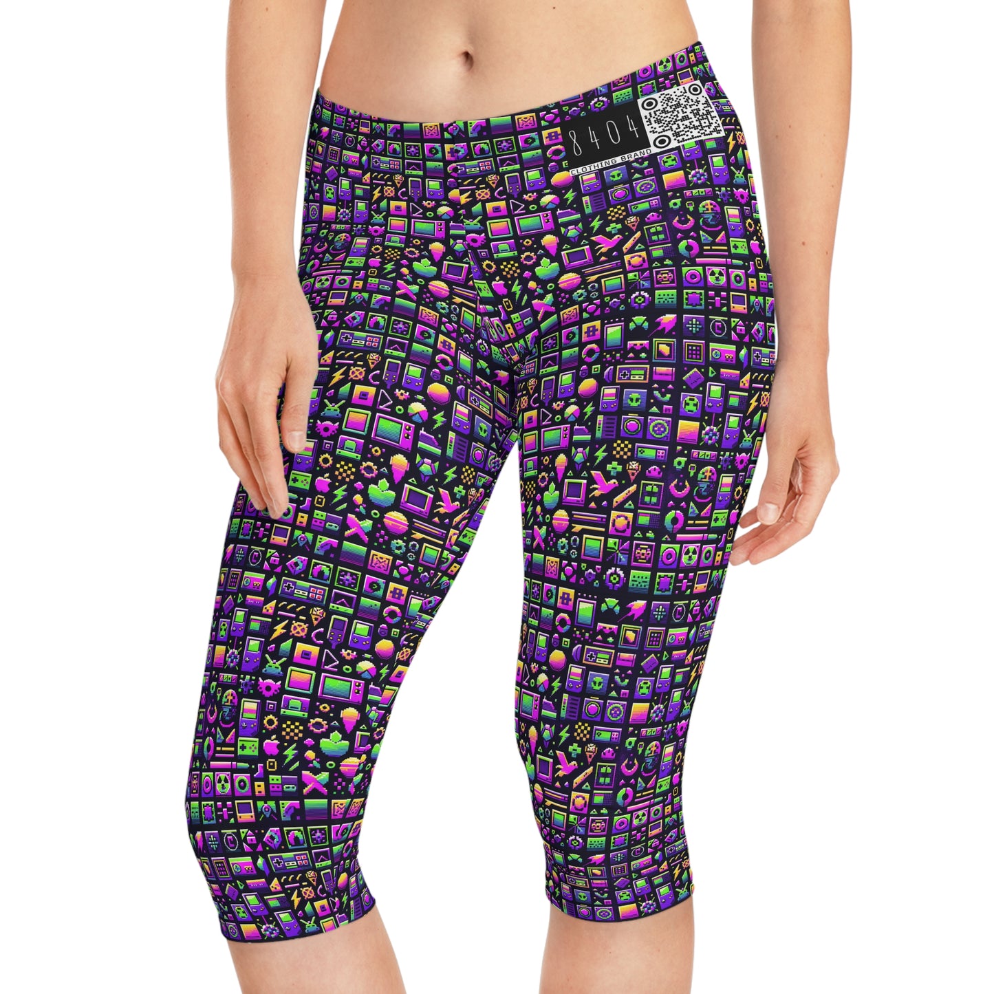 Digital Nostalgia Remix Modern Vintage Fusion Women's Capri Leggings - 8404 Design-49