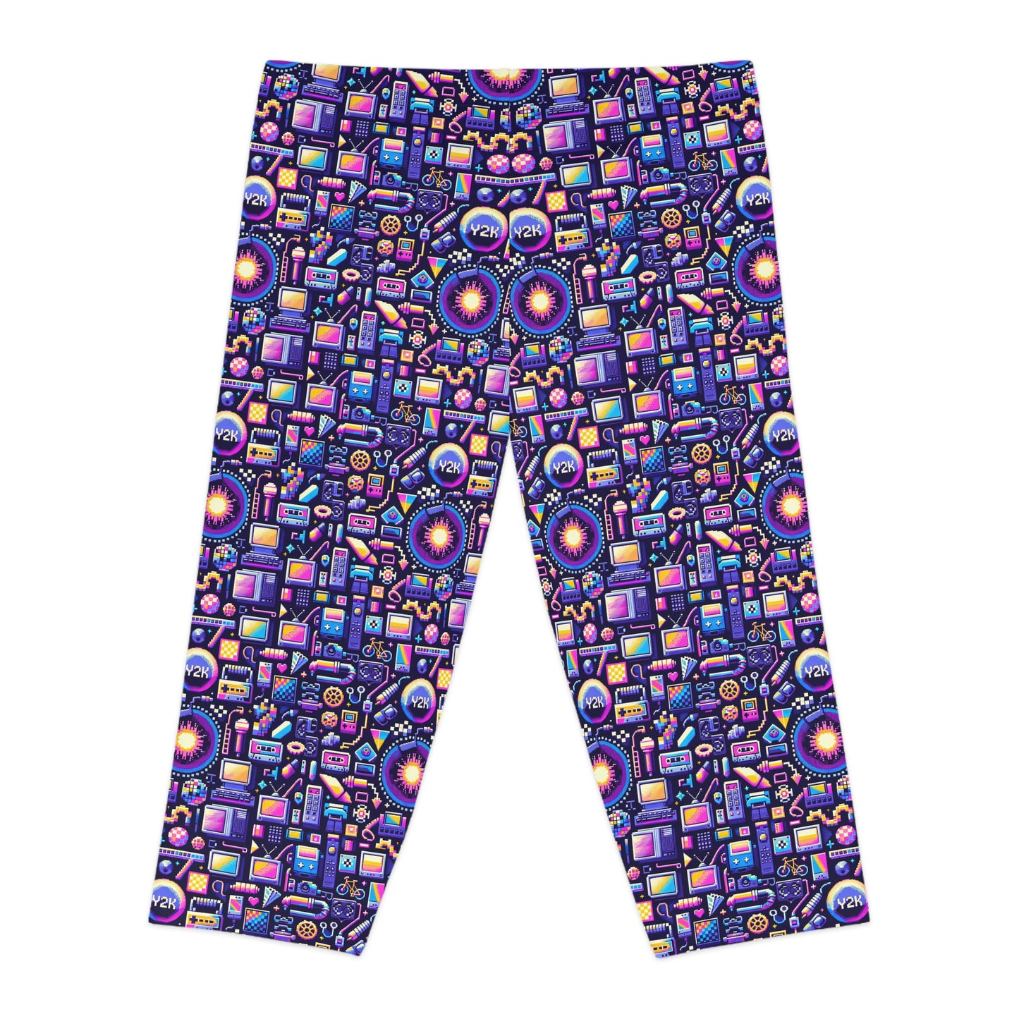 Digital Nostalgia Modern Retro Fusion Women's Capri Leggings - 8404 Design-64