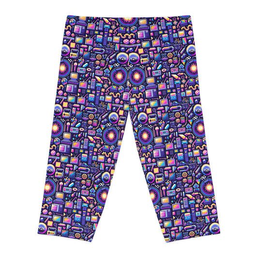 Digital Nostalgia Modern Retro Fusion Women's Capri Leggings - 8404 Design-64
