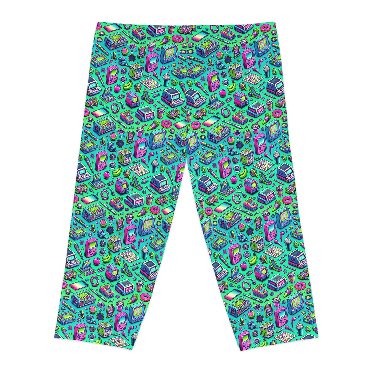 Y2k Revival Nostalgic Futurism Women's Capri Leggings - 8404 Design-48