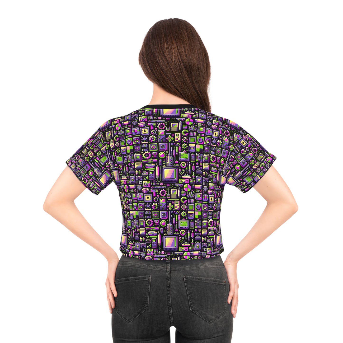 Digital Nostalgia Remix Modern Vintage Fusion Crop Tee - 8404 Design-67