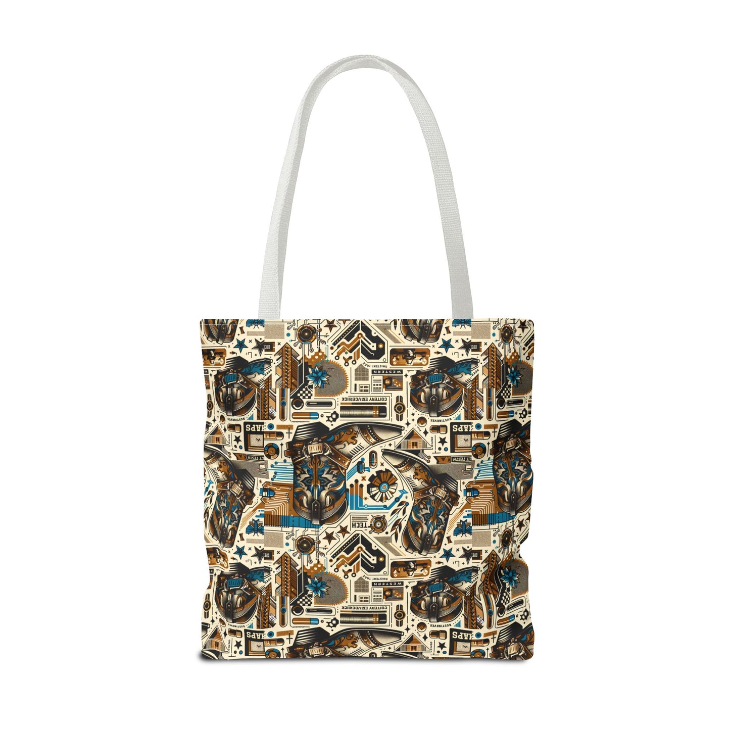 Digital Cowboy Chic Tech-Infused Western Fusion Tote Bag - 8404 Design-45