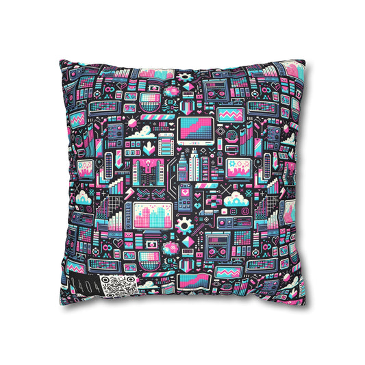 Digital Rebellion Youthful Streetwear with a Rebellious Digital Twist Faux Suede Square Pillowcase - 8404 Design-71