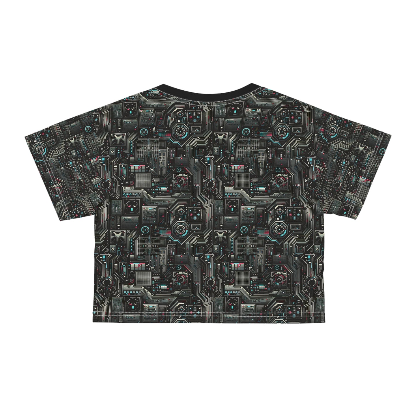 Tech Noir Aesthetics Sleek Tech Streetwear Crop Tee - 8404 Design-52
