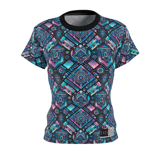 Digital Dreamland Futuristic Tech Aesthetic Women's Cut & Sew Tee - 8404 Design-46
