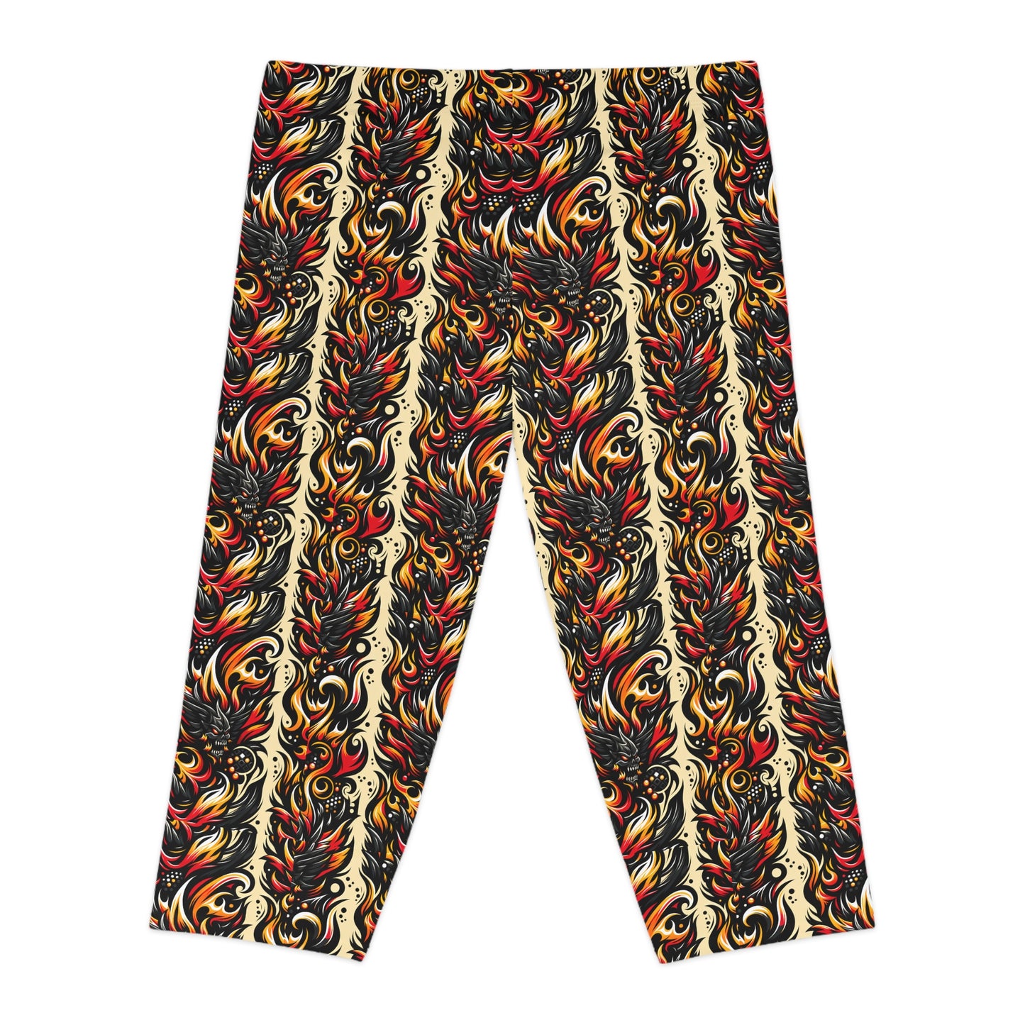 Flame Graphics Maximalist Streetwear Women's Capri Leggings - 8404 Design-65