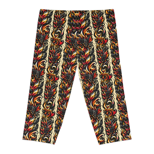 Flame Graphics Maximalist Streetwear Women's Capri Leggings - 8404 Design-65