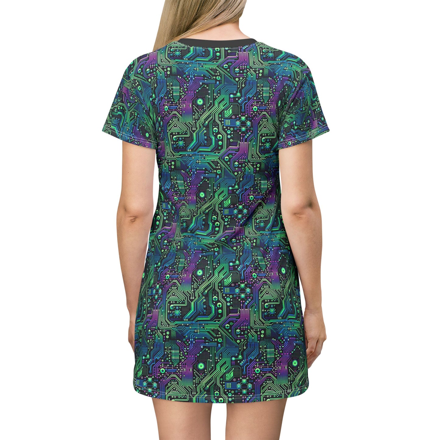 Tech-Infused Neon Tech-Forward Streetwear T-Shirt Dress - 8404 Design-66