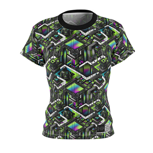Retro Futurism Graphics Tech-Forward Streetwear Women's Cut & Sew Tee - 8404 Design-52