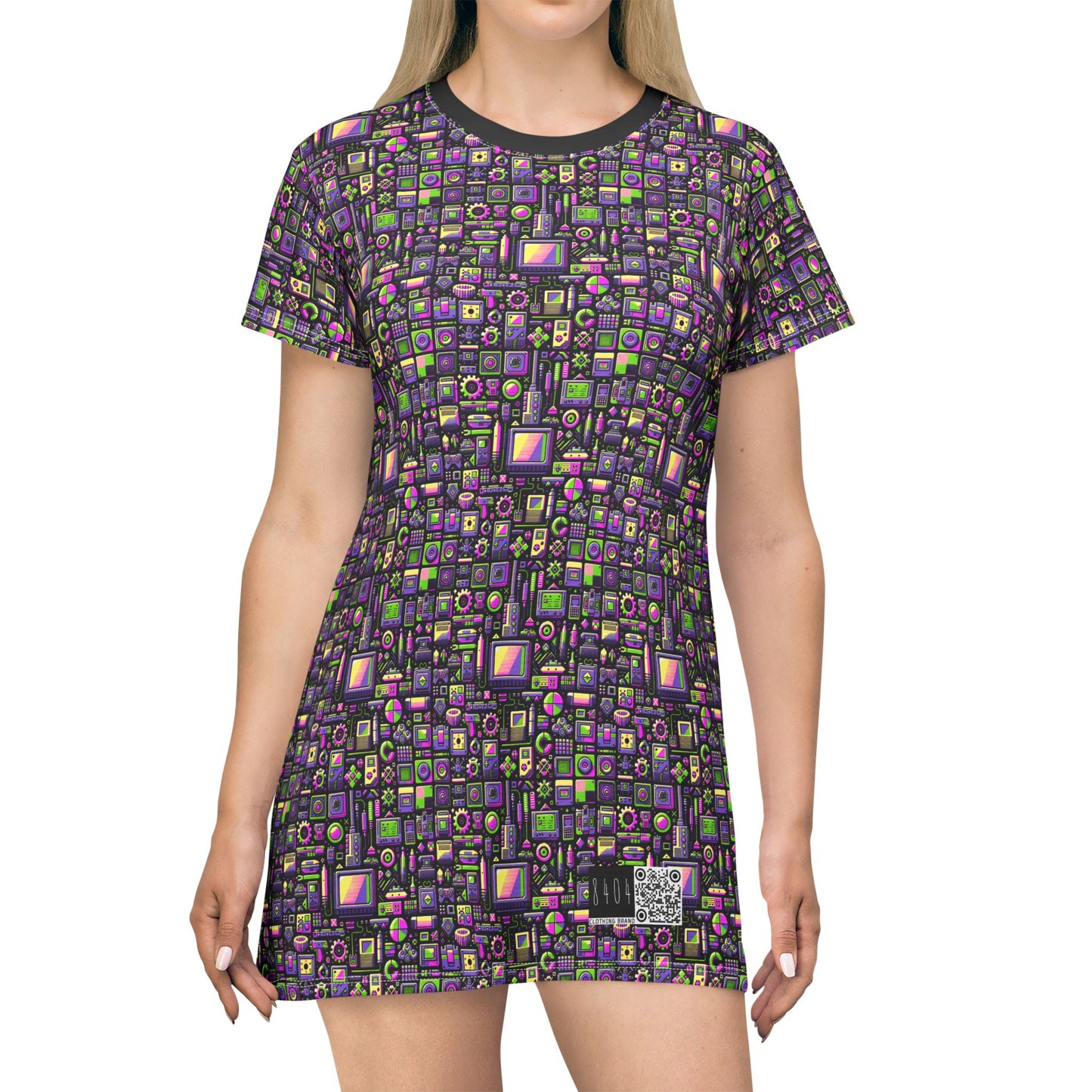 Digital Nostalgia Remix Modern Vintage Fusion T-Shirt Dress - 8404 Design-67