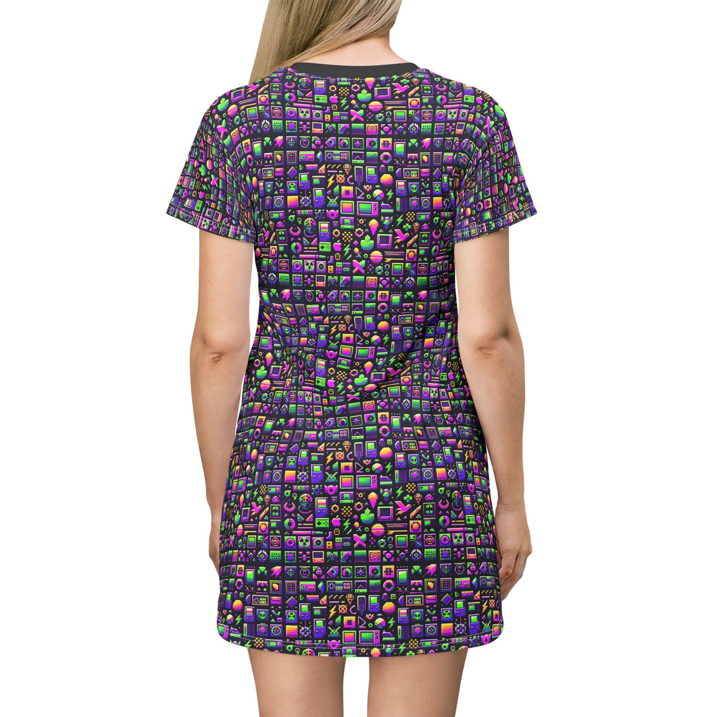 Digital Nostalgia Remix Modern Vintage Fusion T-Shirt Dress - 8404 Design-49
