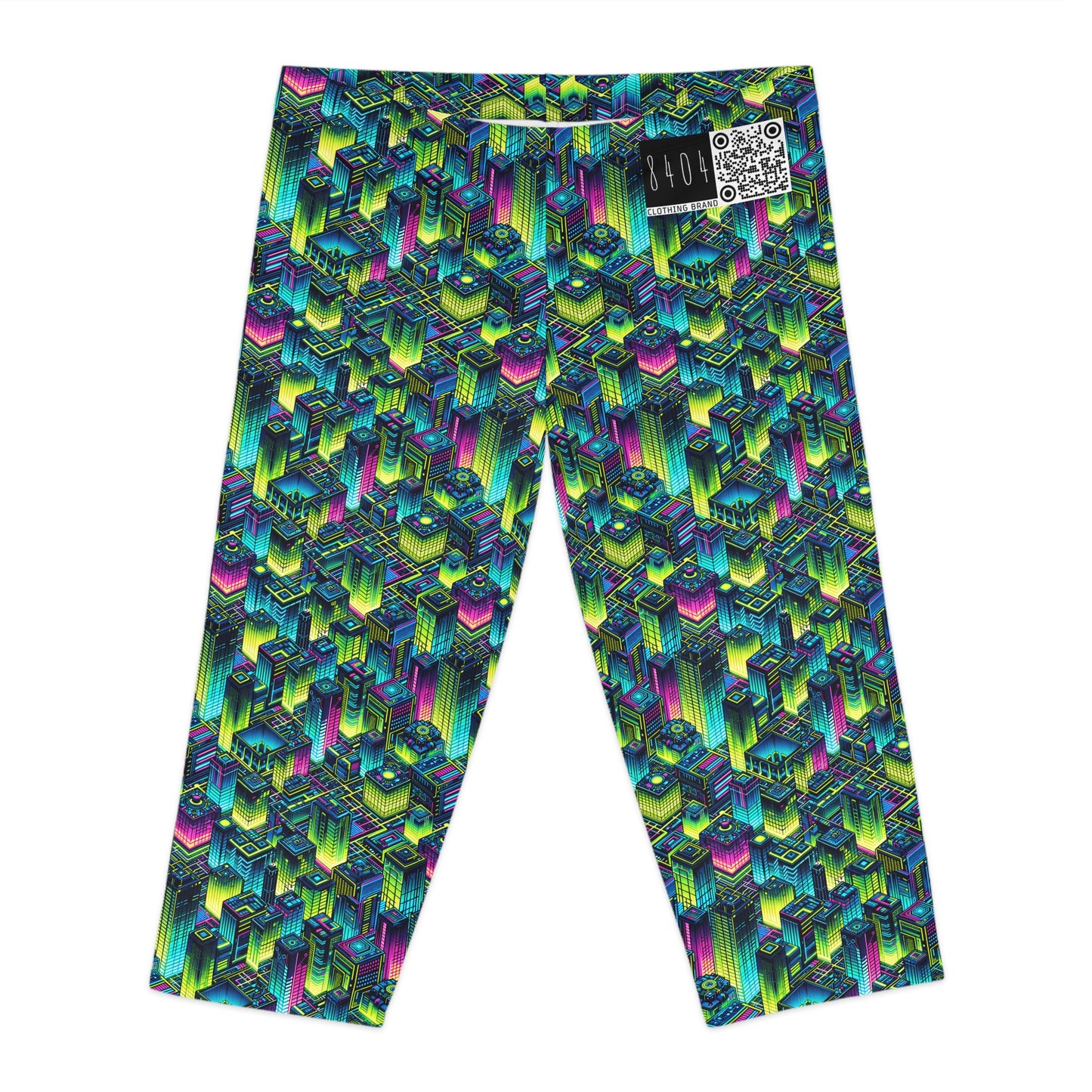 Tech-Infused Neon Tech-Forward Streetwear Women's Capri Leggings - 8404 Design-65