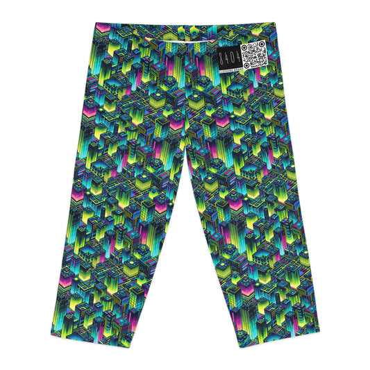 Tech-Infused Neon Tech-Forward Streetwear Women's Capri Leggings - 8404 Design-65