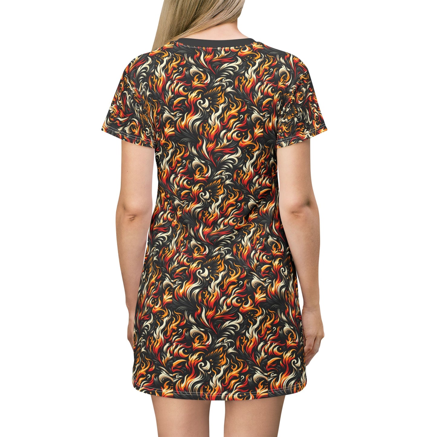 Fire & Flames Bold Streetwear Statement T-Shirt Dress - 8404 Design-55