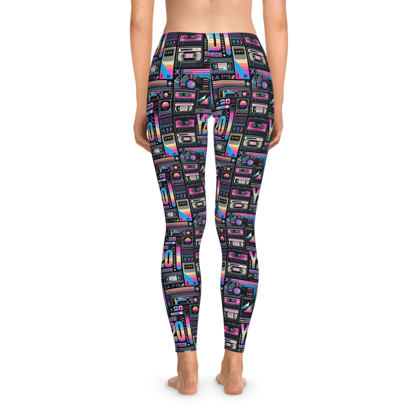 Digital Nostalgia Tech-Inspired Retro Fusion Stretch Leggings - 8404 Design-65