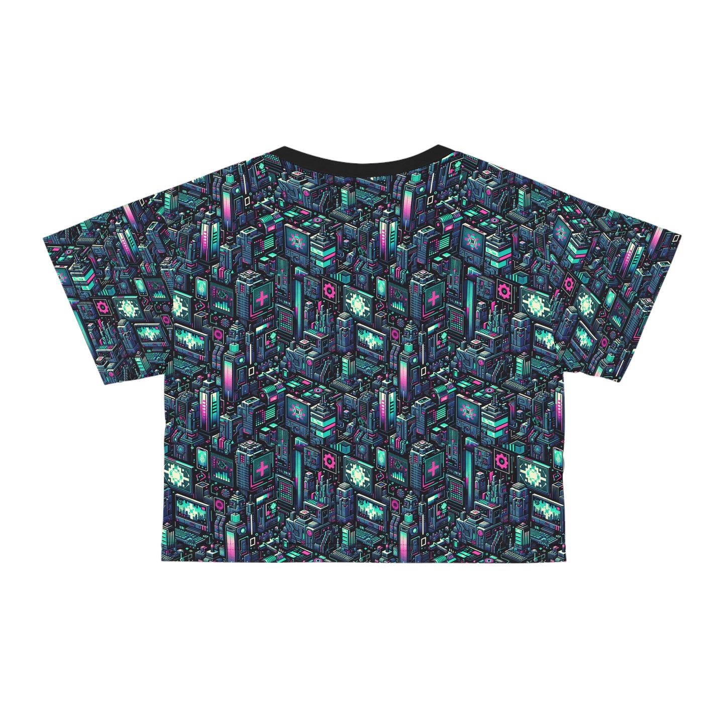 Digital Rebellion Tech-Inspired Streetwear Crop Tee - 8404 Design-58