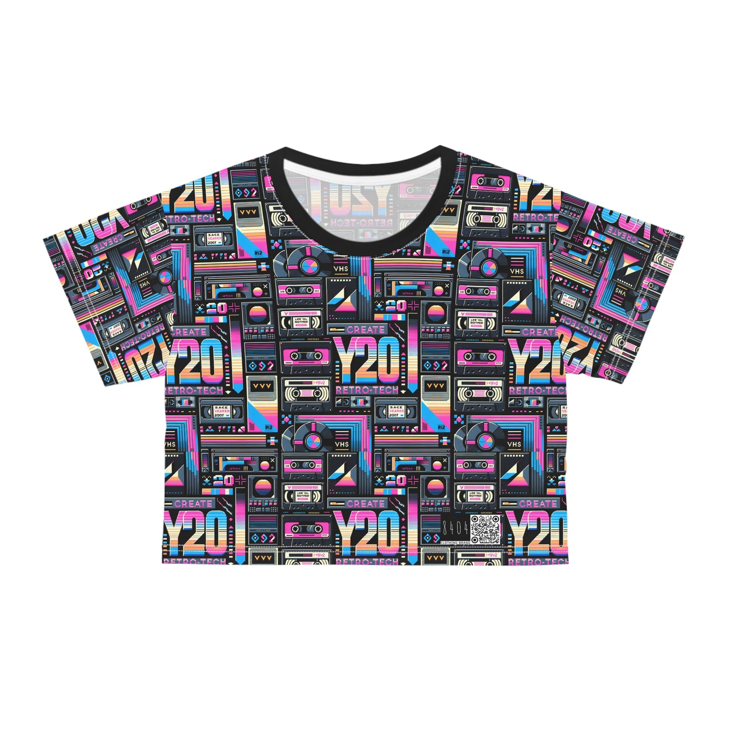 Digital Nostalgia Tech-Inspired Retro Fusion Crop Tee - 8404 Design-65