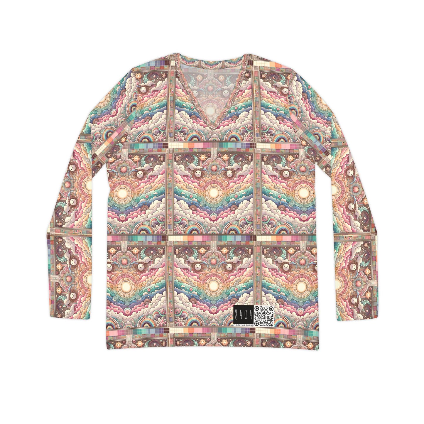Digital Dreamland Whimsical and Nostalgic Streetwear With a Digital Twist Women's Long Sleeve V-Neck Shirt - 8404 Design-56
