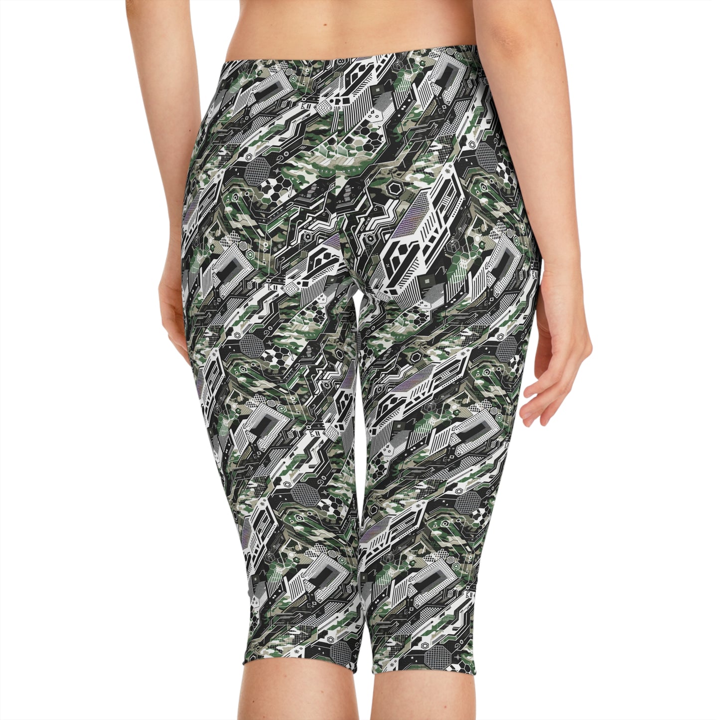 Tech Camo Fusion Tech-Forward Streetwear With a Futuristic Edge Women's Capri Leggings - 8404 Design-46