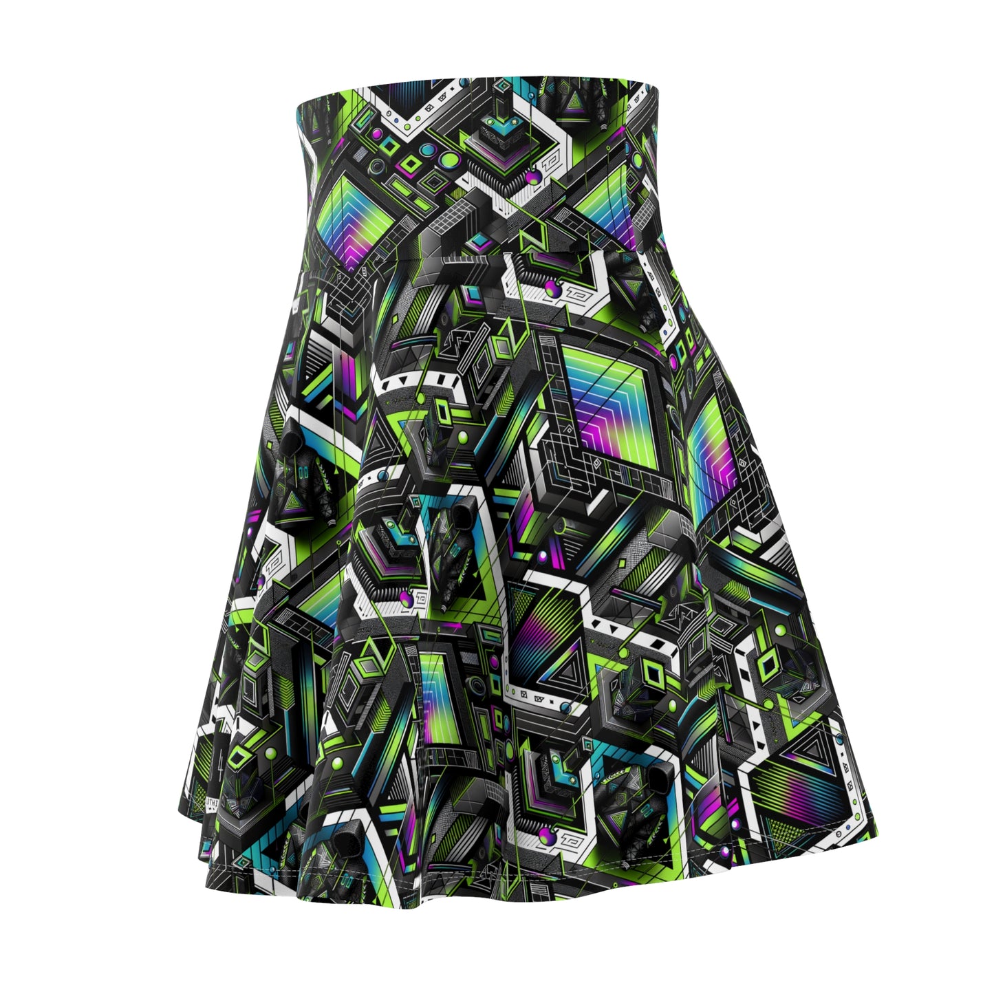 Retro Futurism Graphics Tech-Forward Streetwear Women's Skater Skirt - 8404 Design-52