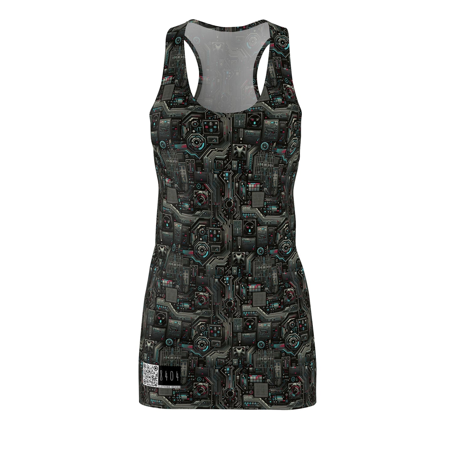 Tech Noir Aesthetics Sleek Tech Streetwear Women's Cut & Sew Racerback Dress - 8404 Design-52