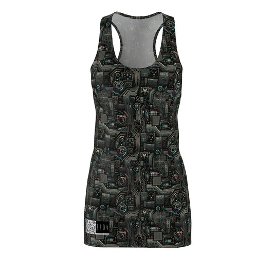 Tech Noir Aesthetics Sleek Tech Streetwear Women's Cut & Sew Racerback Dress - 8404 Design-52