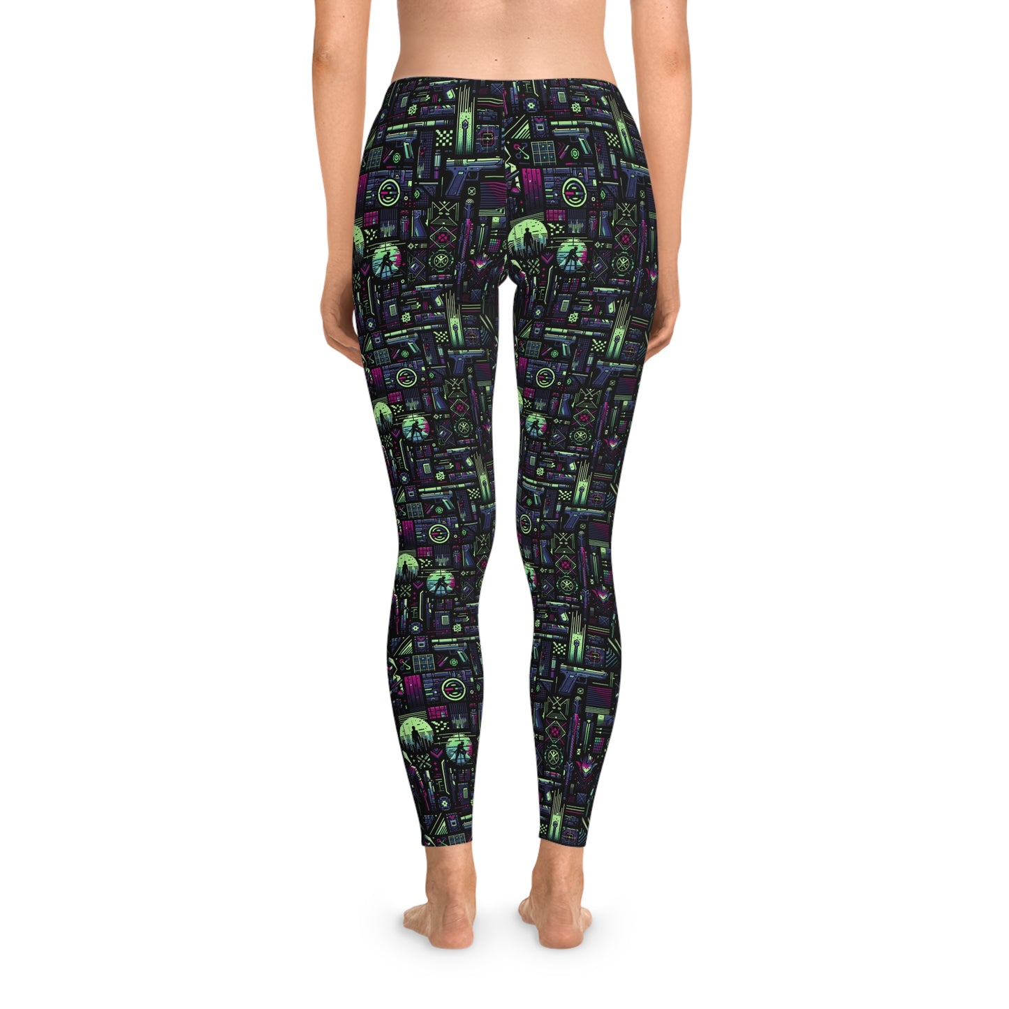 Tech Noir Futuristic Cyberpunk Stretch Leggings - 8404 Design-63