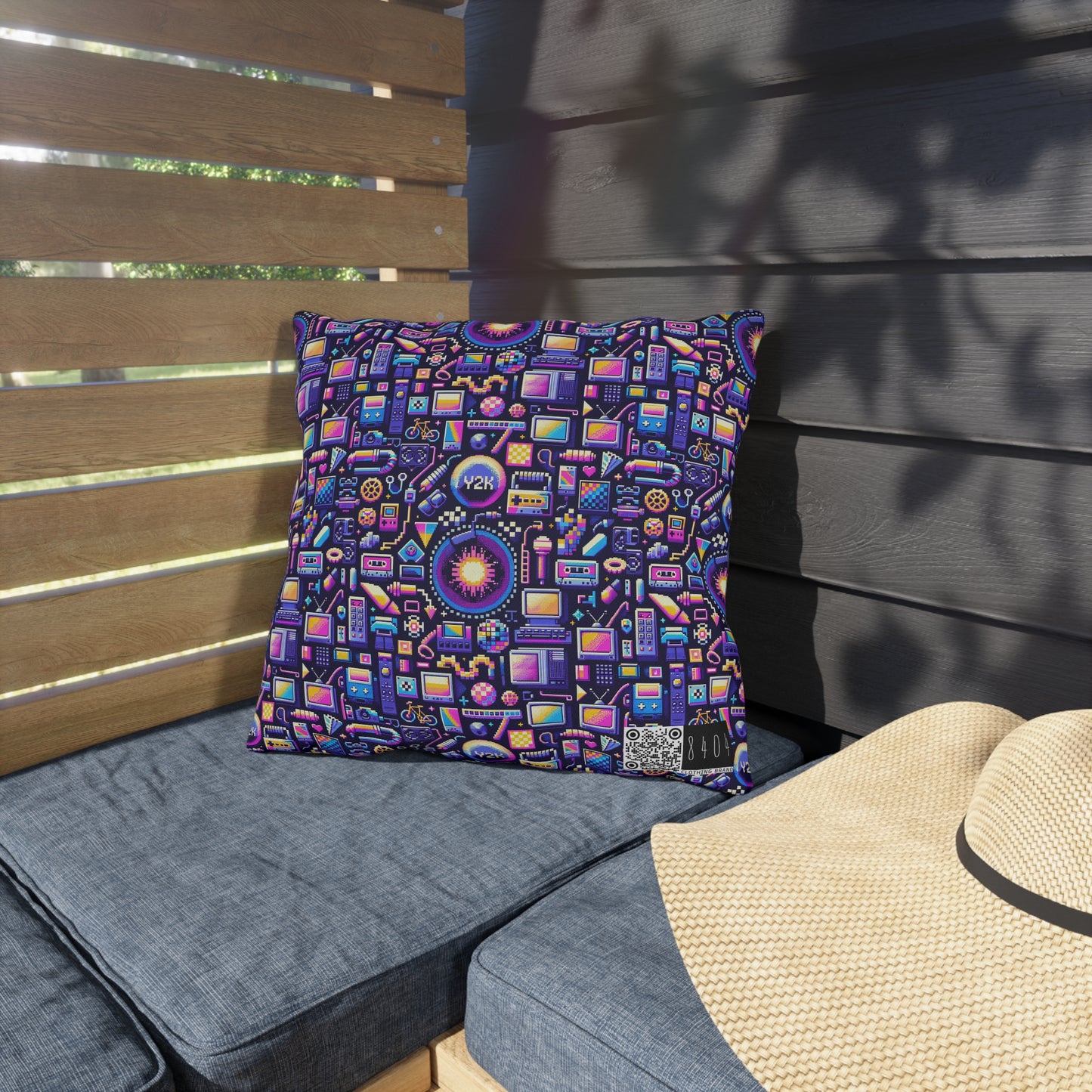 Digital Nostalgia Modern Retro Fusion Outdoor Pillow - 8404 Design-64