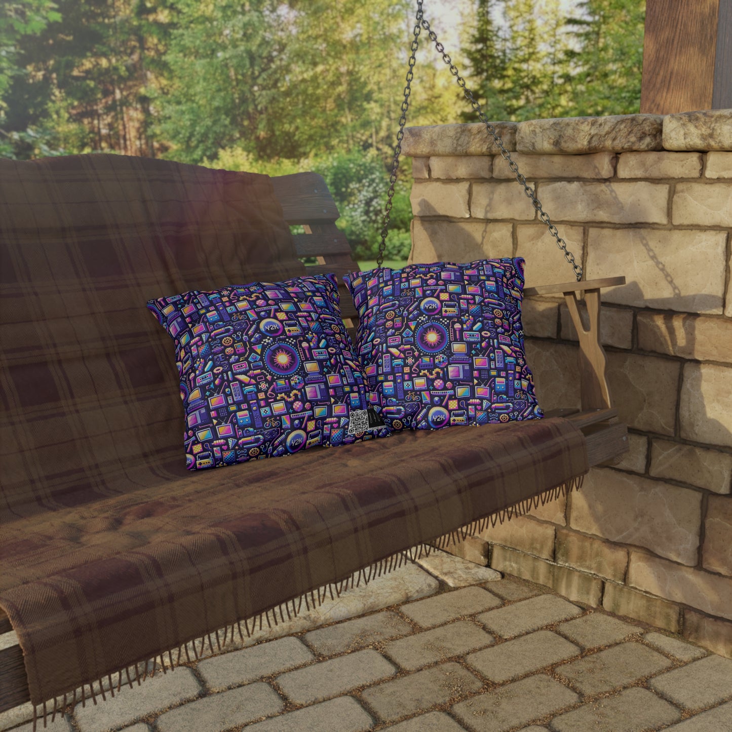 Digital Nostalgia Modern Retro Fusion Outdoor Pillow - 8404 Design-64