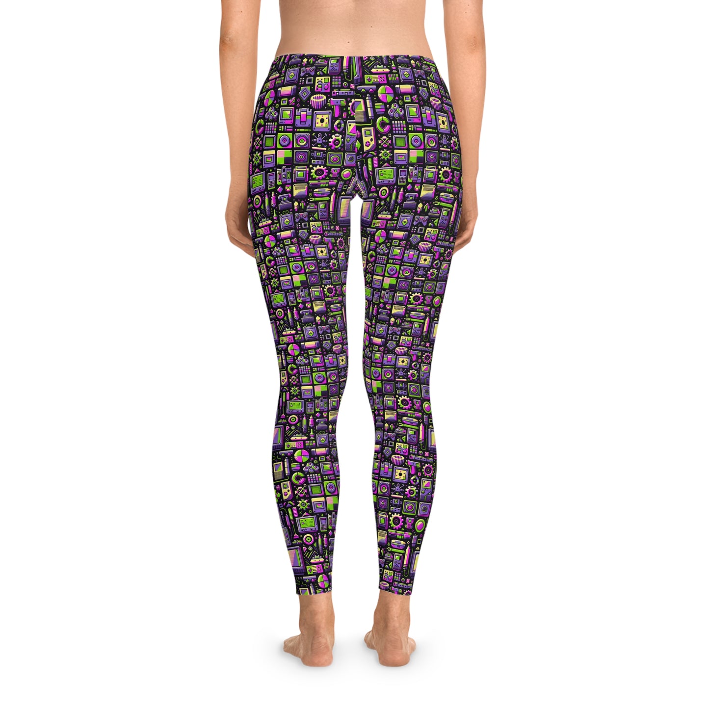 Digital Nostalgia Remix Modern Vintage Fusion Stretch Leggings - 8404 Design-67