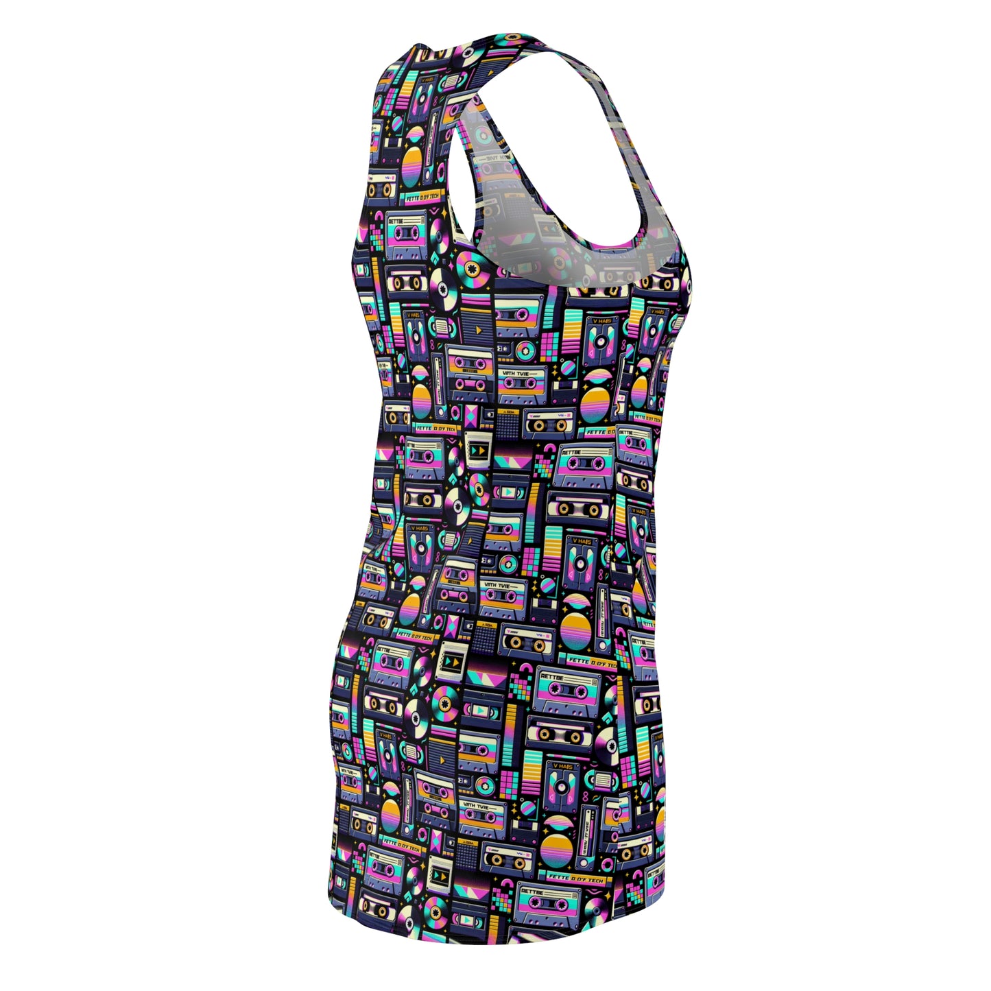 Digital Nostalgia Tech-Inspired Retro Fusion Women's Cut & Sew Racerback Dress - 8404 Design-48