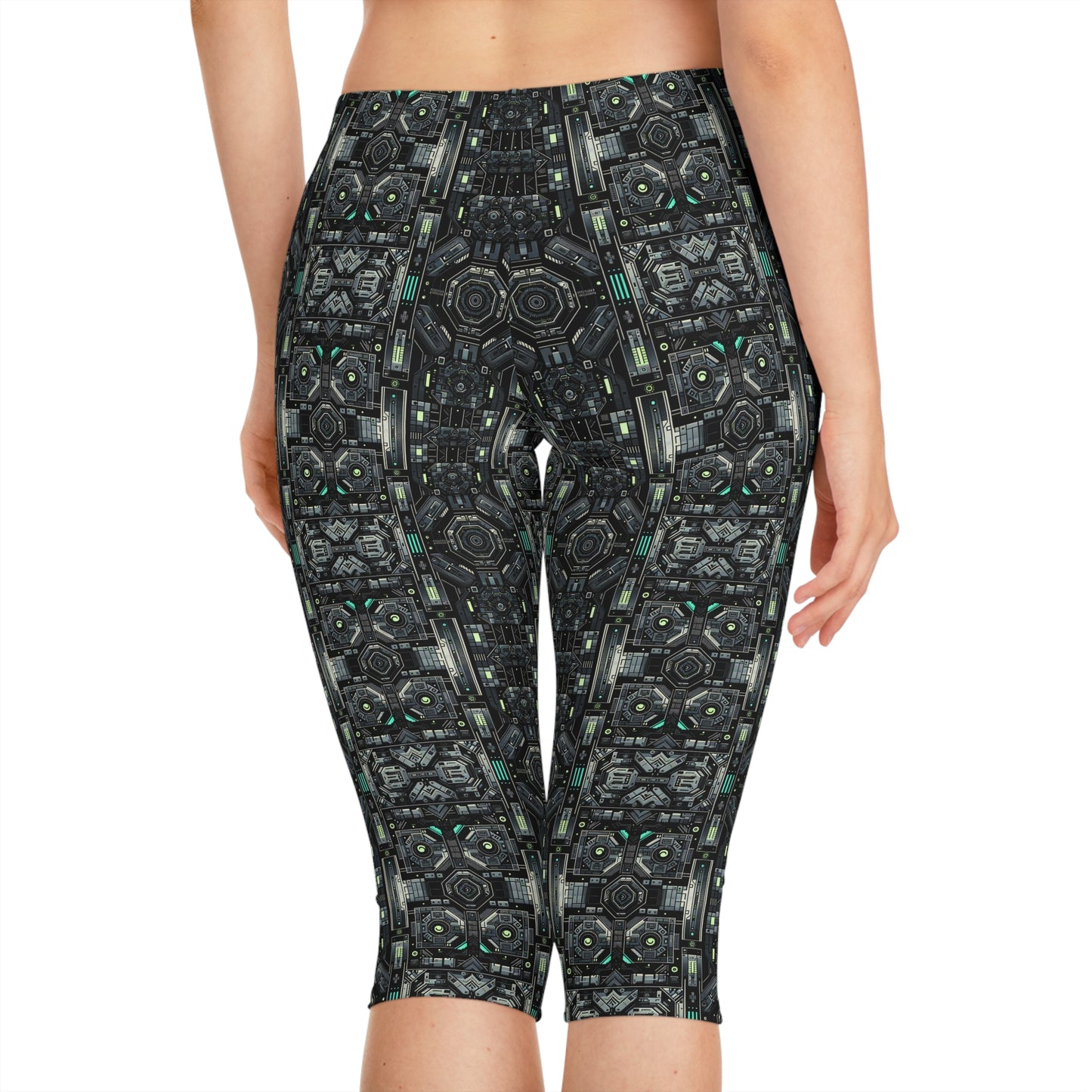 Tech Noir Tech-Forward Minimalism Women's Capri Leggings - 8404 Design-52