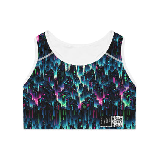 Tech Noir Graphics Cyberpunk Tech Aesthetic Sports Bra - 8404 Design-53
