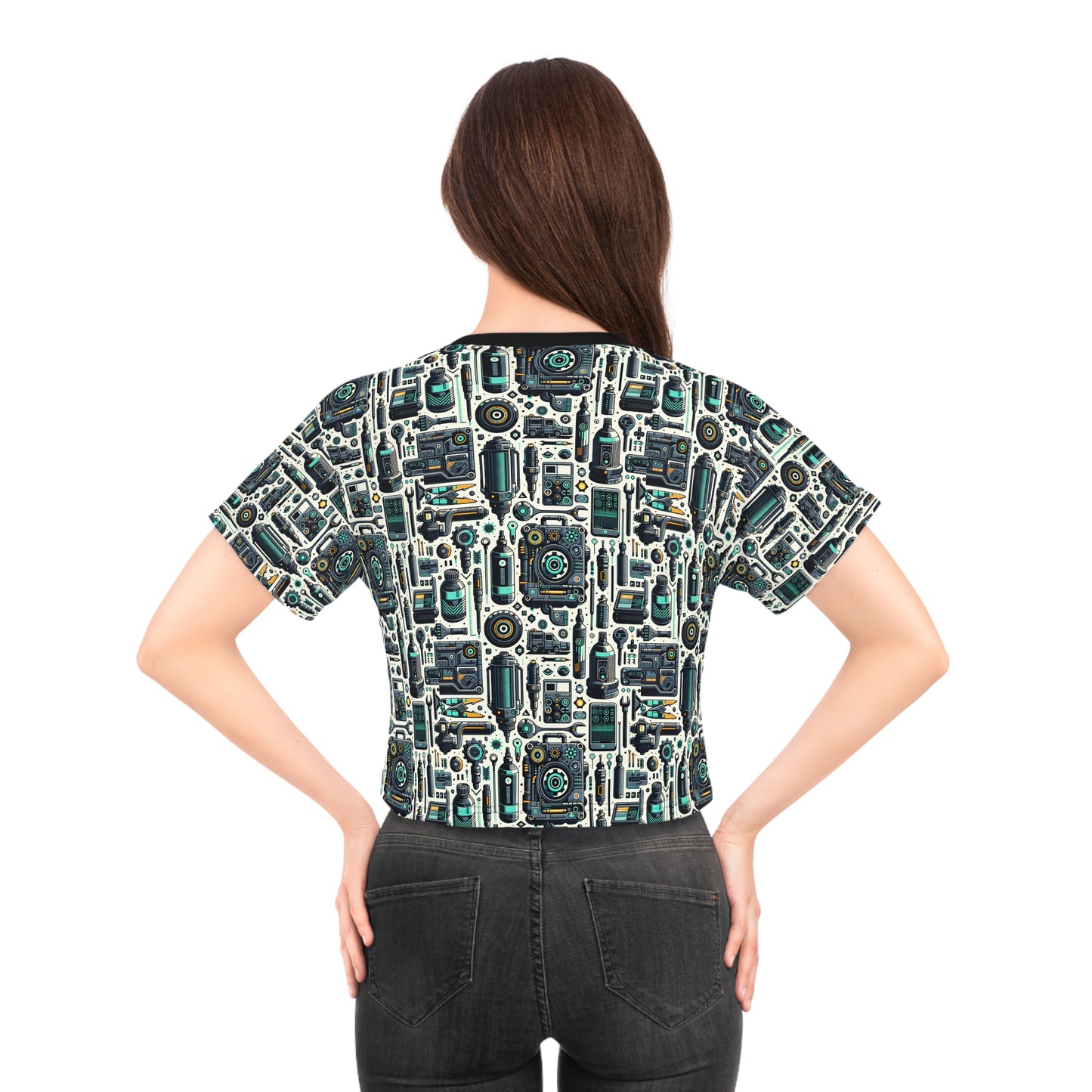 Tech Utility Fusion Modern Tech Streetwear Crop Tee - 8404 Design-53